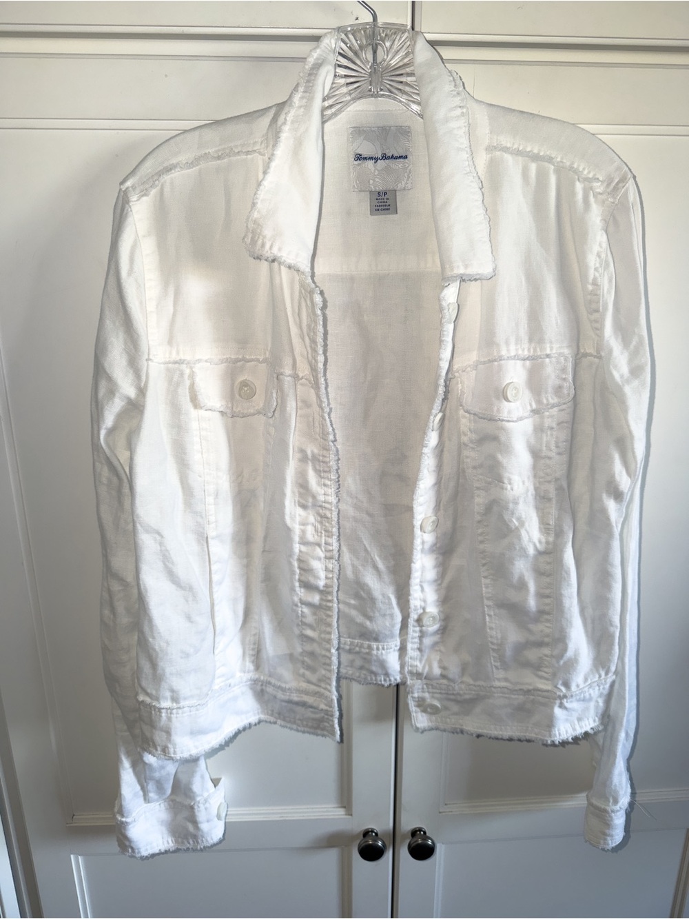 Tommy Bahama White Linen Jacket Two Palms Raw-Edge Small Classic Button-Front - Picture 4 of 13